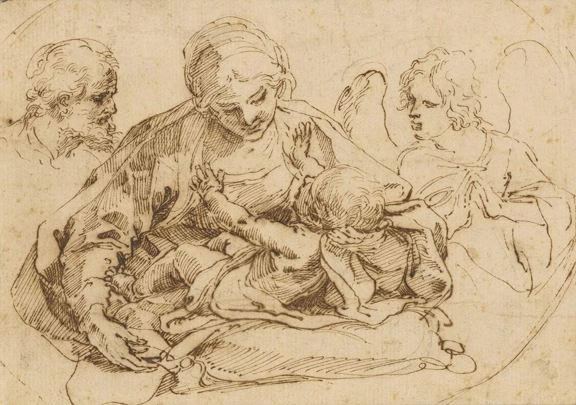 Holy Family With An Angel Wall Art by Guido Reni - High-Resolution Digital Print