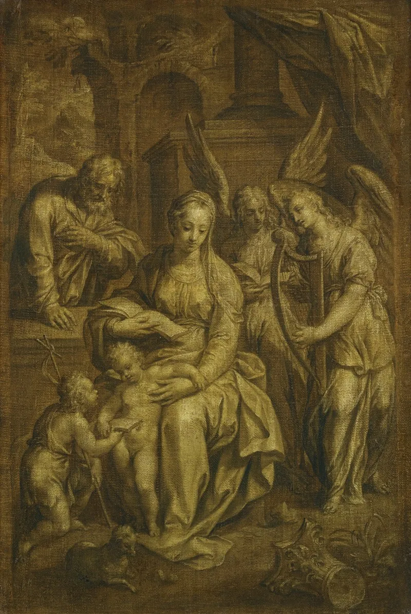 Holy Family With Angels 2 Wall Art by Hendrik de Clerck - High-Resolution Digital Print