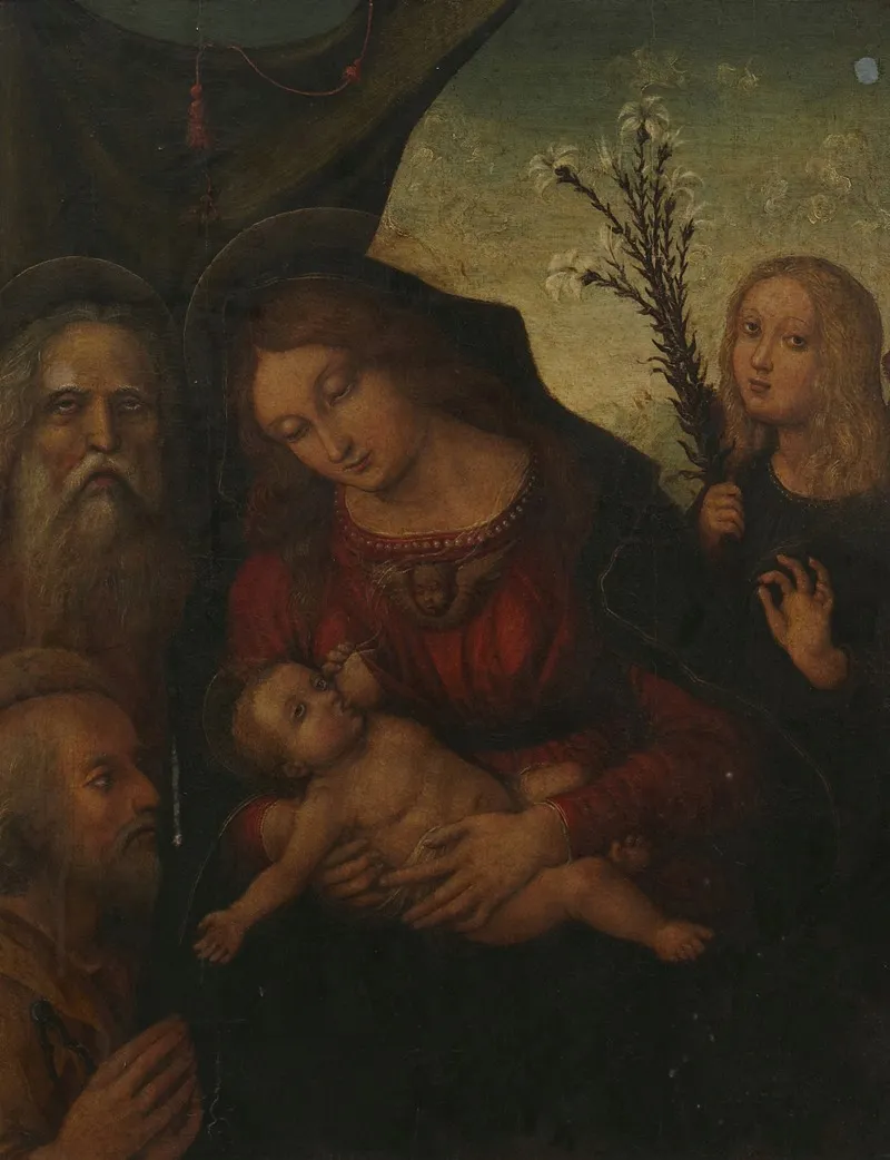 Holy Family With Gabriel And A Prophet Wall Art by Liberale da Verona - High-Resolution Digital Print
