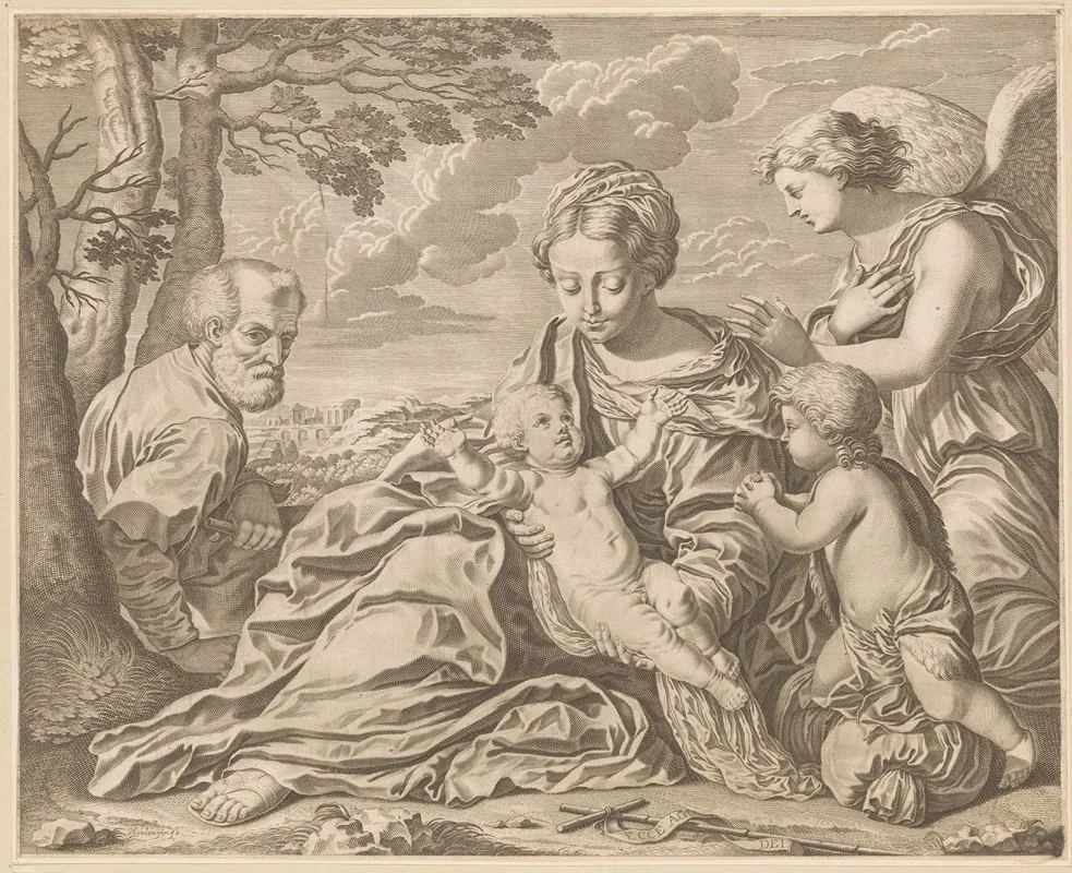 Holy Family With John And Angel Wall Art by Jean Boulanger - High-Resolution Digital Print