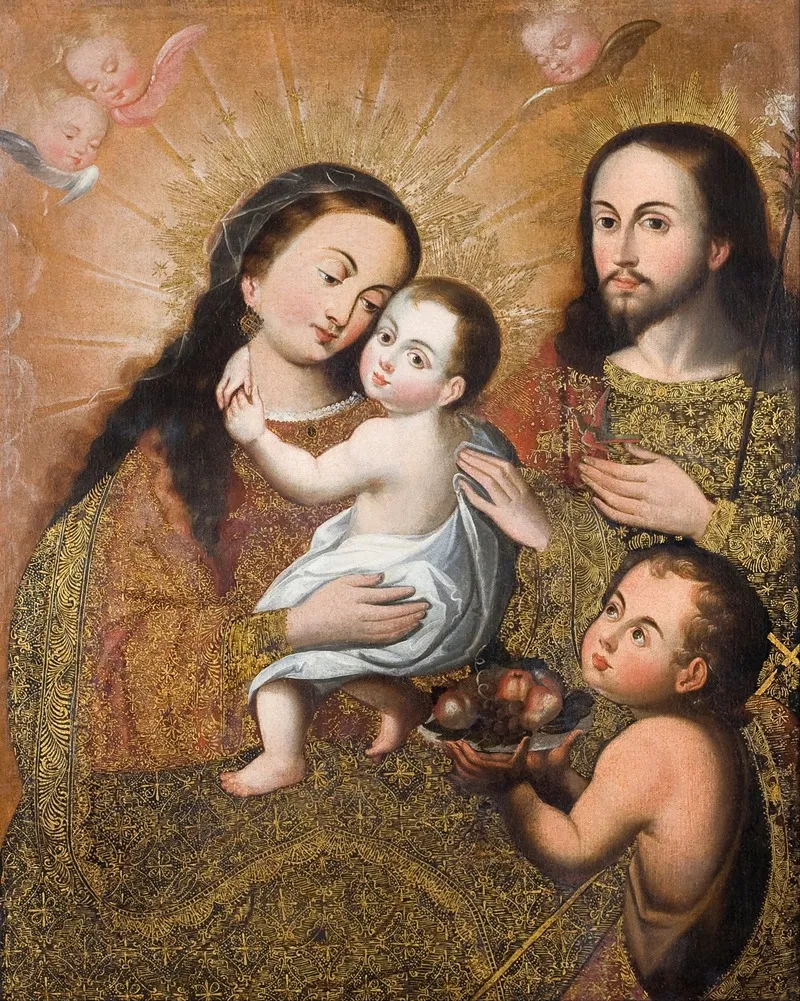 Holy Family With Saint John And A Goldfinch Wall Art by Cusco School - High-Resolution Digital Print