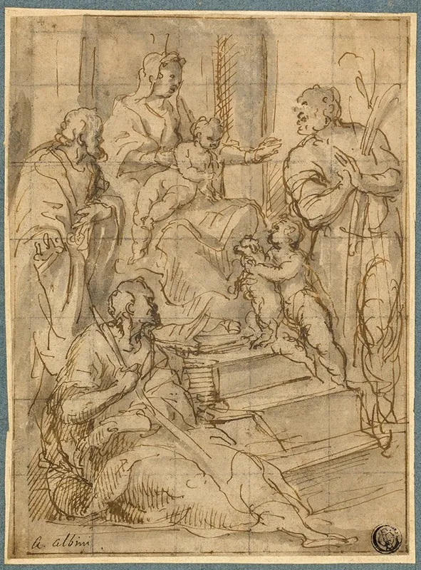 Holy Family With The Infant Saint John The Baptist And Two Male Saints Wall Art by Alessandro Albini - High-Resolution Digital Print