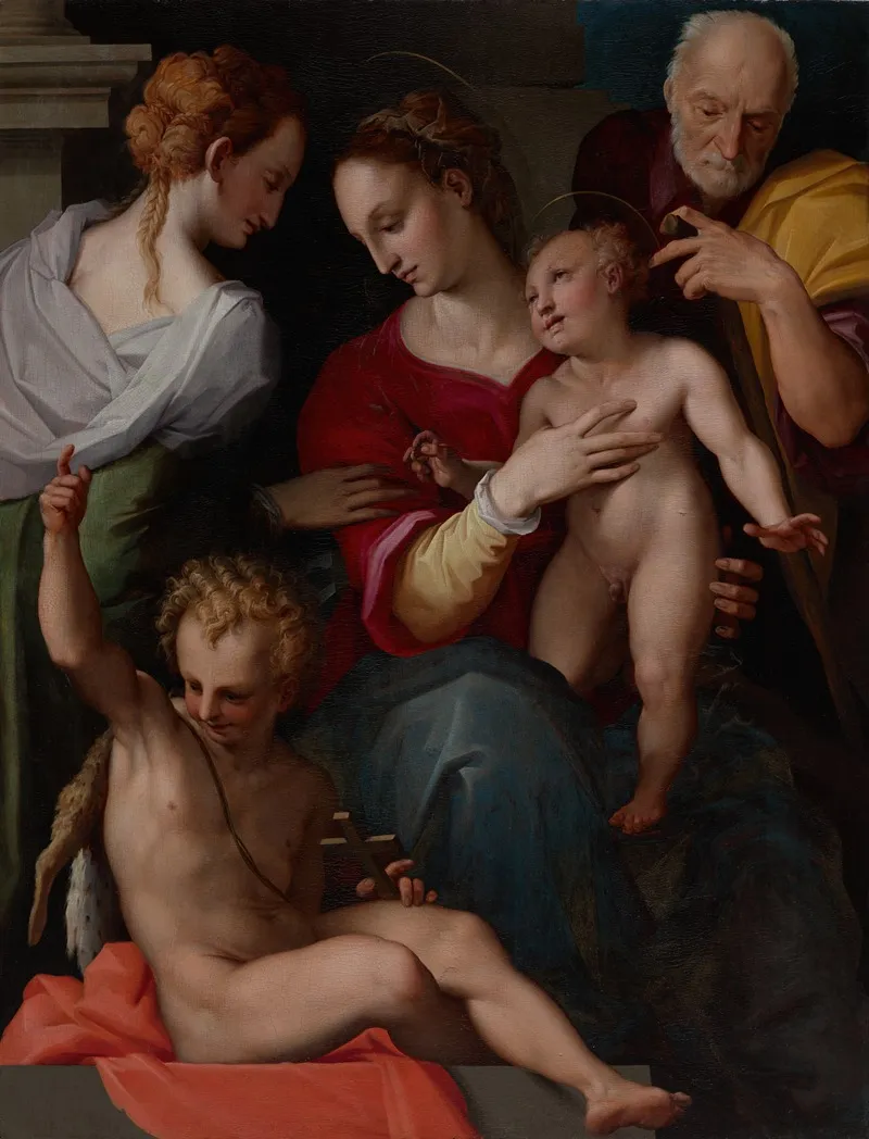 Holy Family With The Mystic Marriage Of Saint Catherine Wall Art by Tommaso d'Antonio Manzuoli - High-Resolution Digital Print