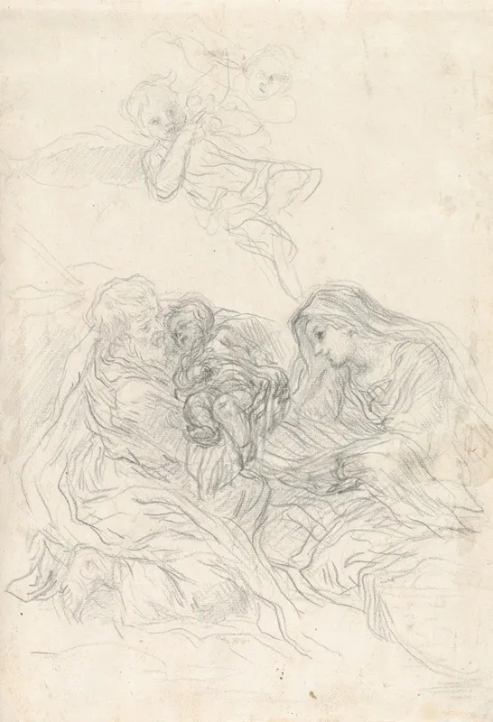 Holy Family With Two Flying Angels Wall Art by Baldassarre Franceschini - High-Resolution Digital Print
