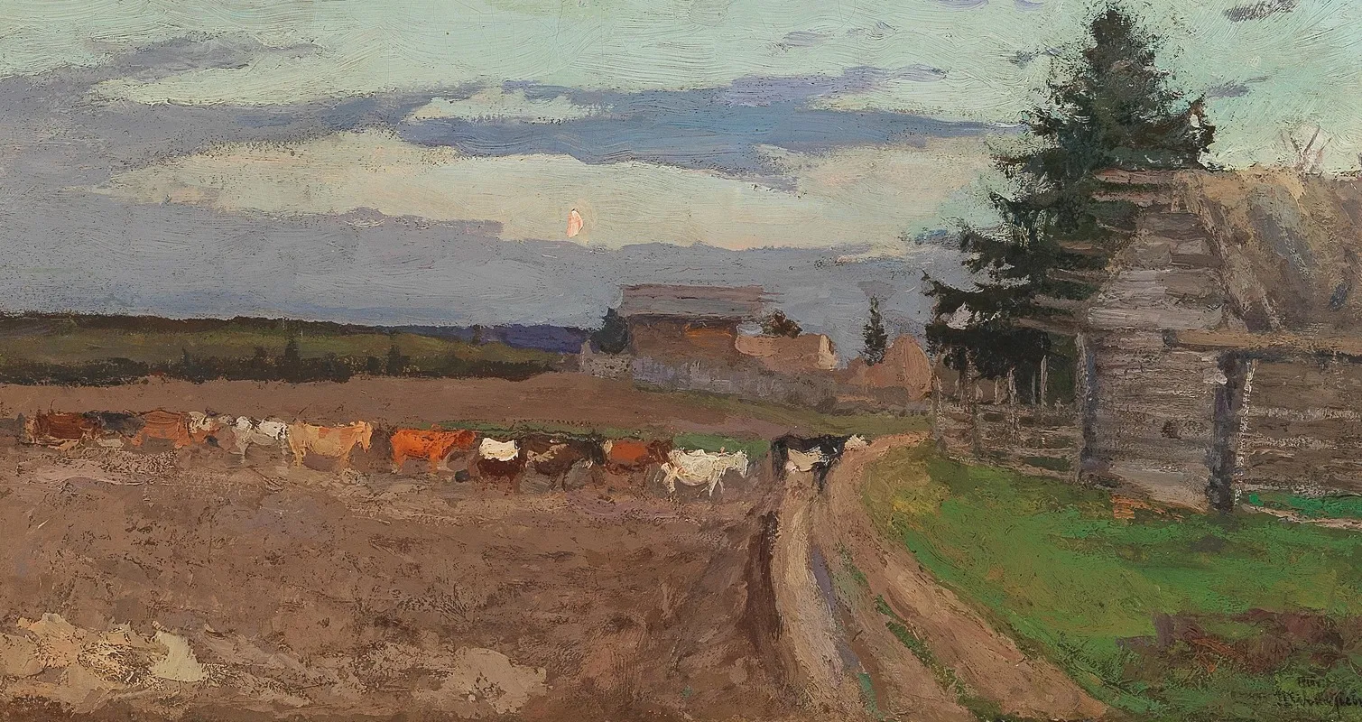 Homecoming Cattle In The Moonlight Wall Art by Viktor Ignatiev - High-Resolution Digital Print