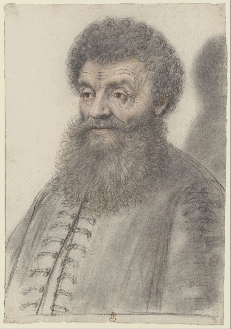 Homme A Large Barbe En Eventail Et Aux Cheveux Frises Portant Une Veste A Brandebourgs De Trois Quarts A Gauche Wall Art by Nicolas Lagneau - High-Resolution Digital Print
