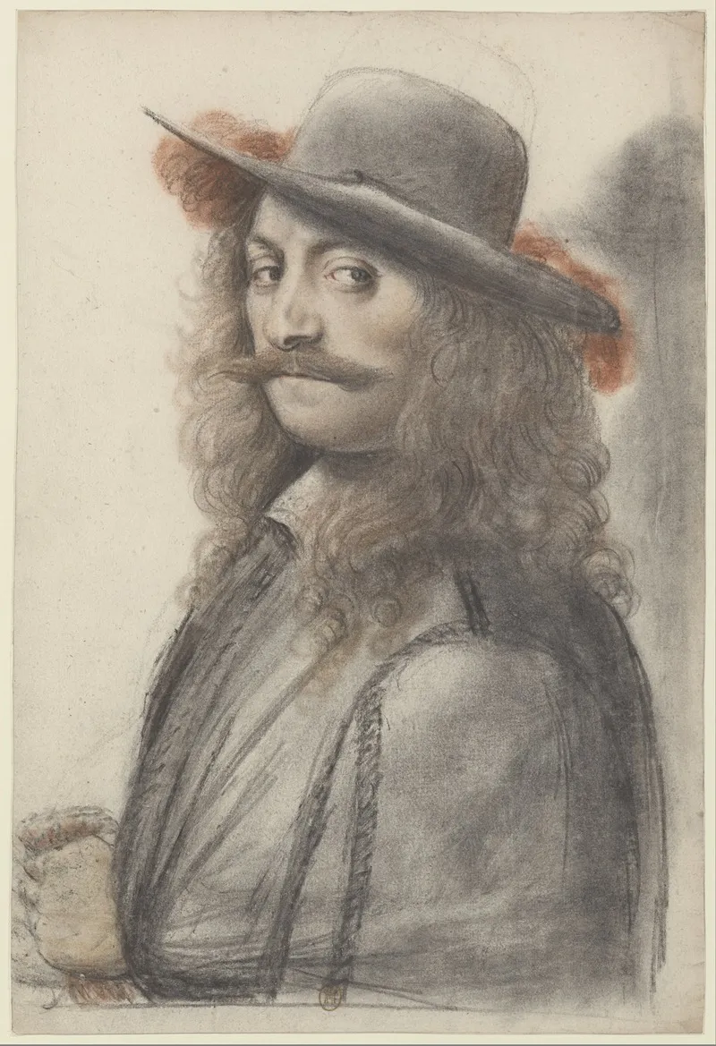 Homme Coiffe Dun Feutre Empanache De Trois Quarts A Gauche Wall Art by Nicolas Lagneau - High-Resolution Digital Print