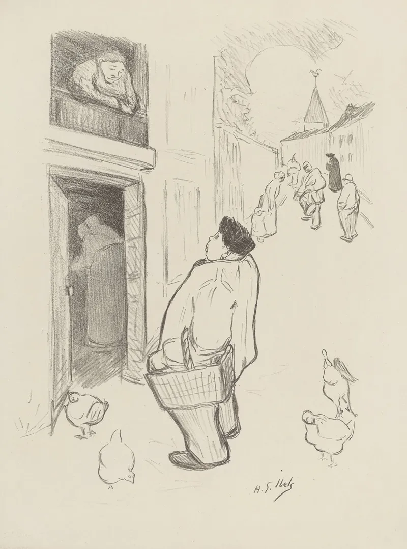 Homme Dans La Rue Parlant Avec Une Femme A Son Balcon Wall Art by Henri-Gabriel Ibels - High-Resolution Digital Print