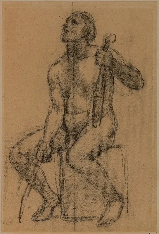 Homme Nu Assis Tenant Un Violon Et Un Archet Wall Art by Pierre Puvis de Chavannes - High-Resolution Digital Print