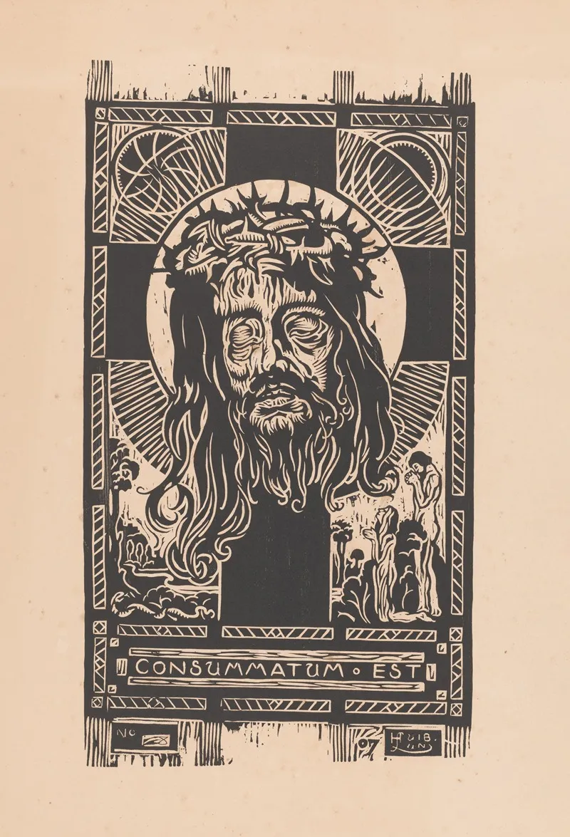 Hoofd Van Christus Met Doornkrans Voor Een Kruis Aanbeden Door Een Man En Vrouw