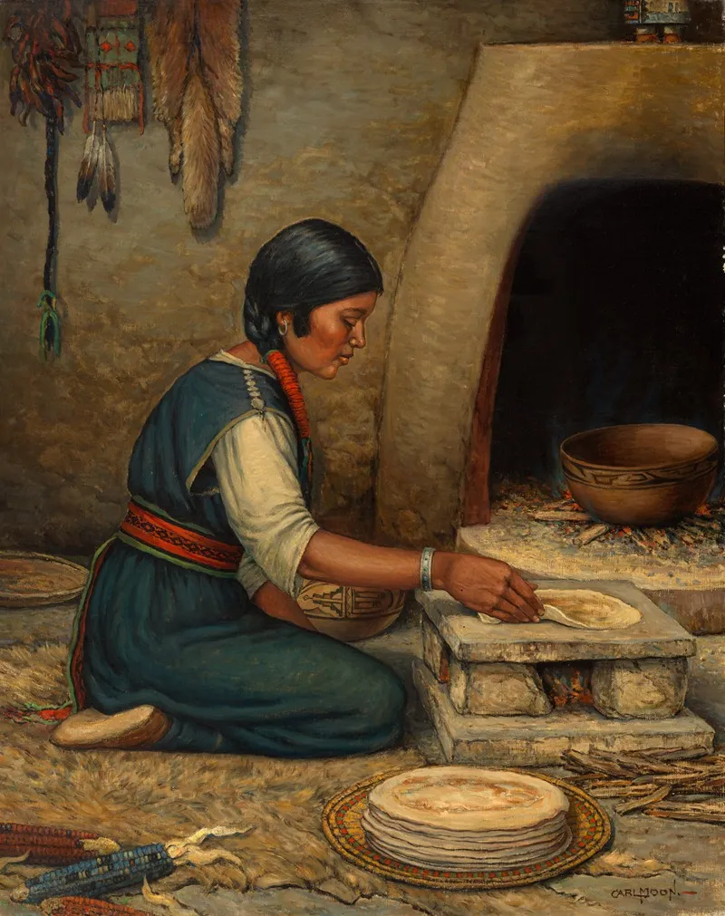 Hopi Woman Making Piki Wall Art by Carl Moon - High-Resolution Digital Print