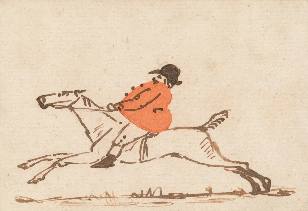 Horse And Rider A Stout Huntsman On A Galloping Horse Wall Art by Joseph Crawhall - High-Resolution Digital Print