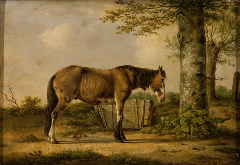 Horse By A Tree Wall Art by Georg Kobell - High-Resolution Digital Print
