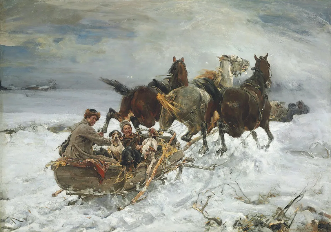 Horse Drawn Sleigh Wall Art by Alfred von Wierusz-Kowalski - High-Resolution Digital Print