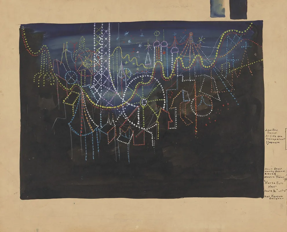 Horse Eats Hat Sketch No 2 Back Drop Carnival Lights Wall Art by Nat Karson - High-Resolution Digital Print
