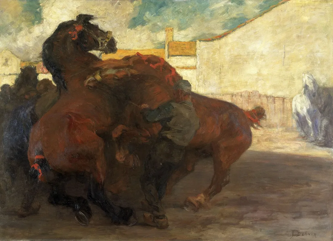 Horse Fight Wall Art by Jean Delvin - High-Resolution Digital Print