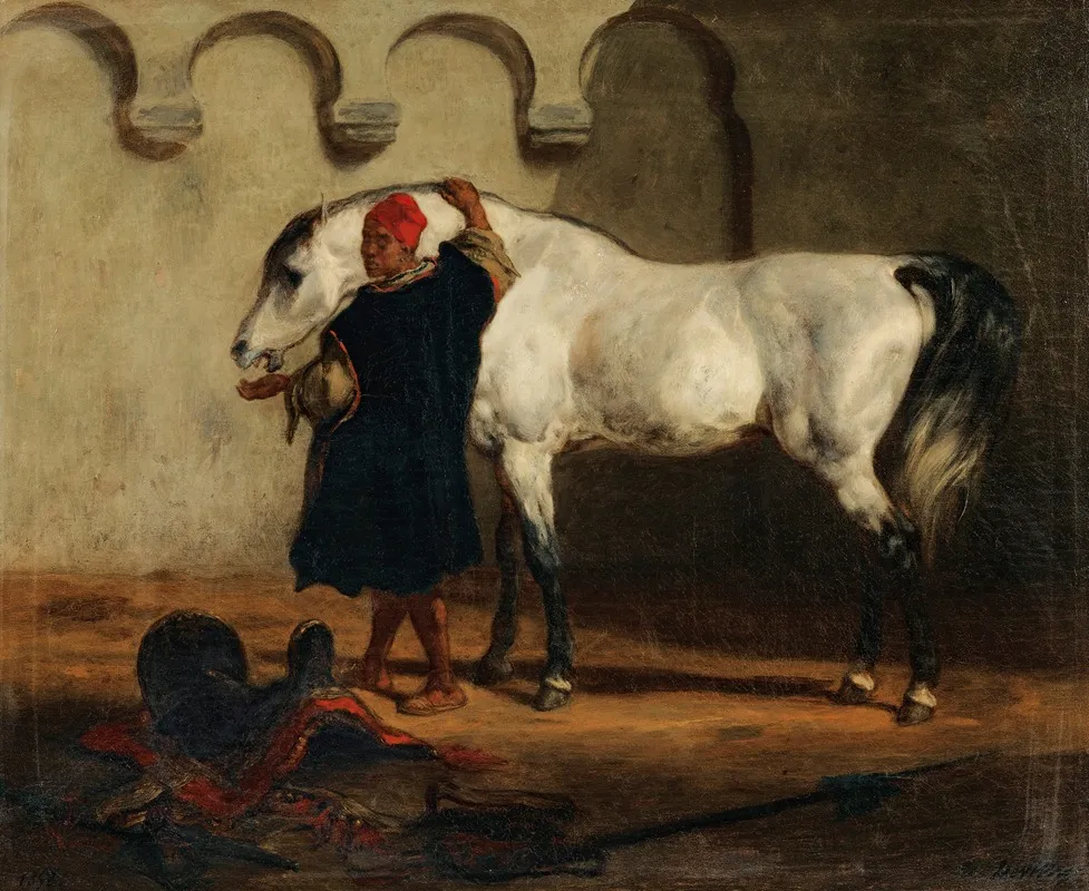 Horse In The Stable Wall Art by Louis-Théodore Devilly - High-Resolution Digital Print