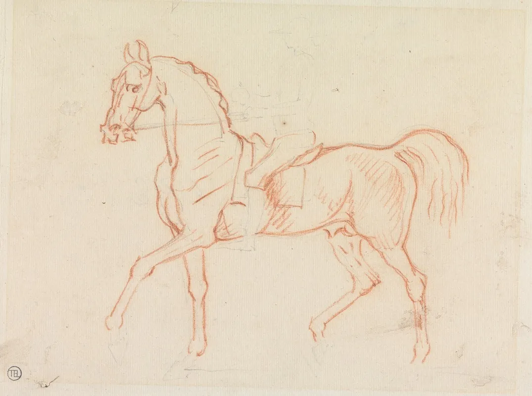 Horse With Rider Lightly Sketched Walking To Left