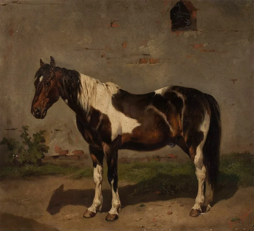 Horse With The Barn In The Background Wall Art by Józef Brodowski - High-Resolution Digital Print