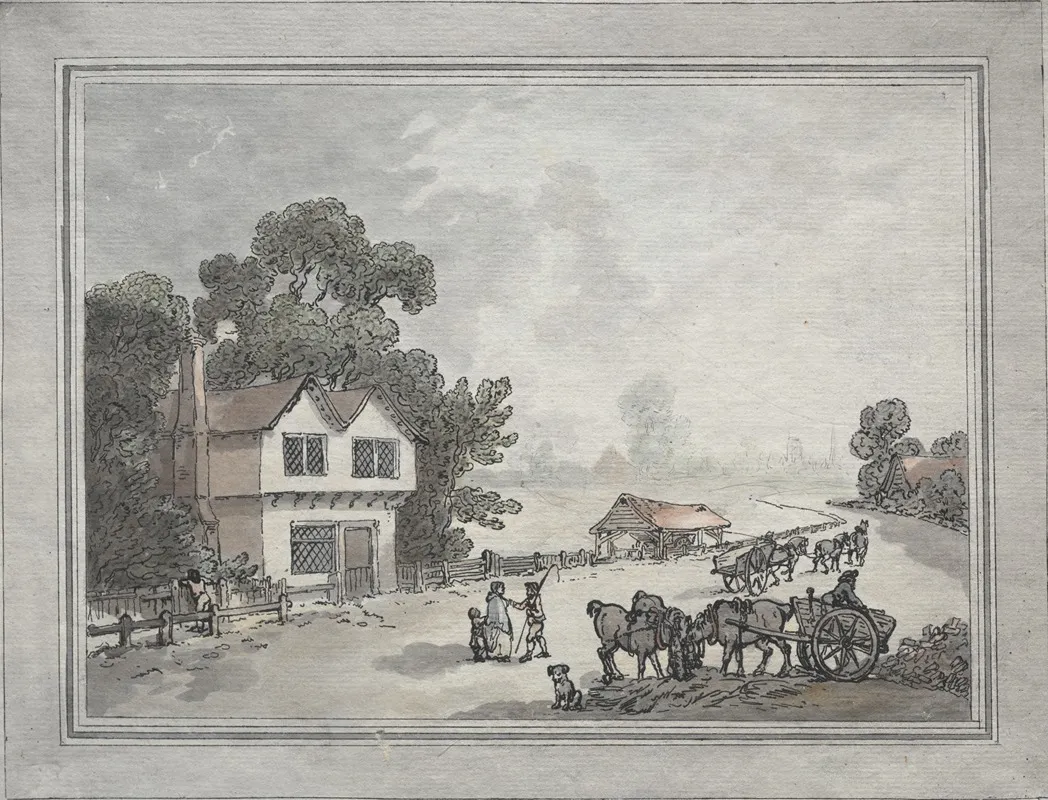 Horses And Carts On A Country Road Wall Art by Thomas Rowlandson - High-Resolution Digital Print