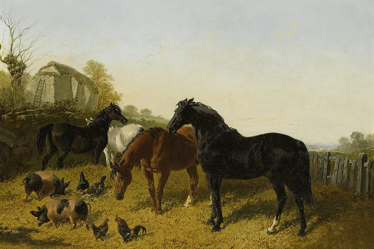 Horses And Chickens Wall Art by John Frederick Herring Jr. - High-Resolution Digital Print