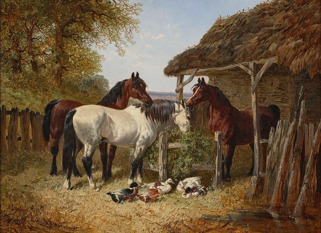 Horses And Ducks In A Farmyard Wall Art by John Frederick Herring Jr. - High-Resolution Digital Print