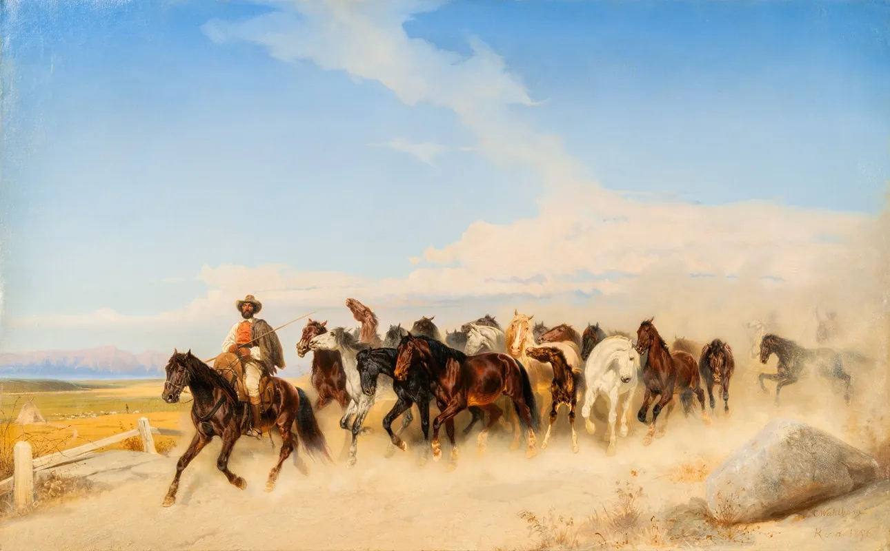 Horses At The Campagna Wall Art by Carl Wahlbom - High-Resolution Digital Print