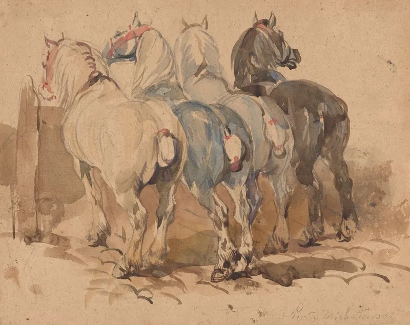 Horses At The Manger Wall Art by Piotr Michałowski - High-Resolution Digital Print