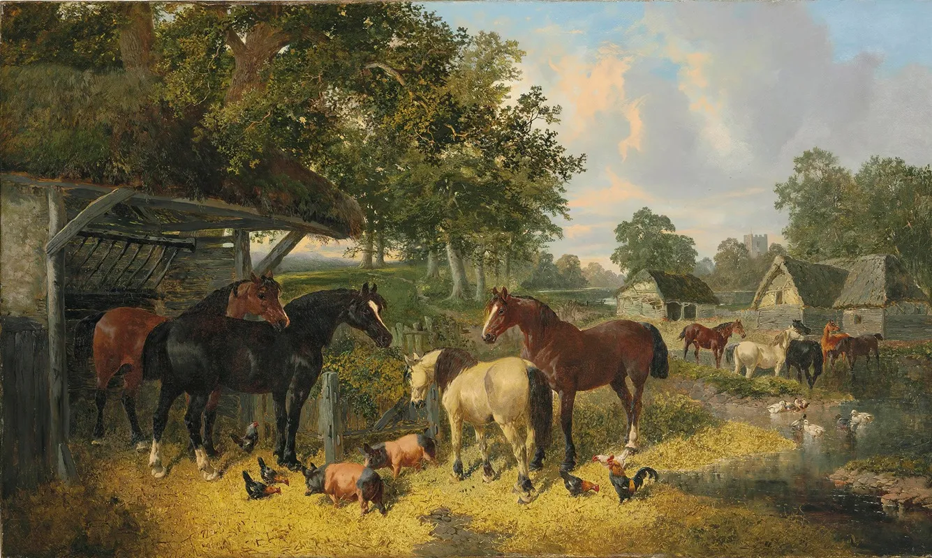 Horses Pigs And Chickens In A Farmyard Wall Art by John Frederick Herring Jr. - High-Resolution Digital Print