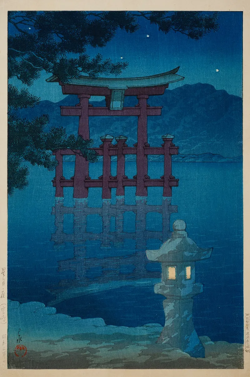 Hoshizukiyo Miyajima Starlit Night At Miyajima Wall Art by Kawase Hasui - High-Resolution Digital Print