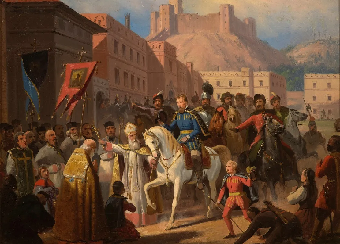 Hosius Bishop Of Vilnius And Sigismund Augustus Wall Art by January Suchodolski - High-Resolution Digital Print