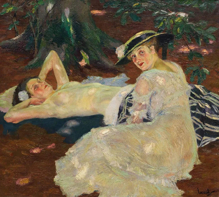 Hot Day Two Ladies Beneath The Trees