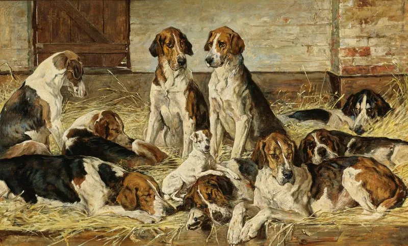 Hounds At Rest Wall Art by John Emms - High-Resolution Digital Print