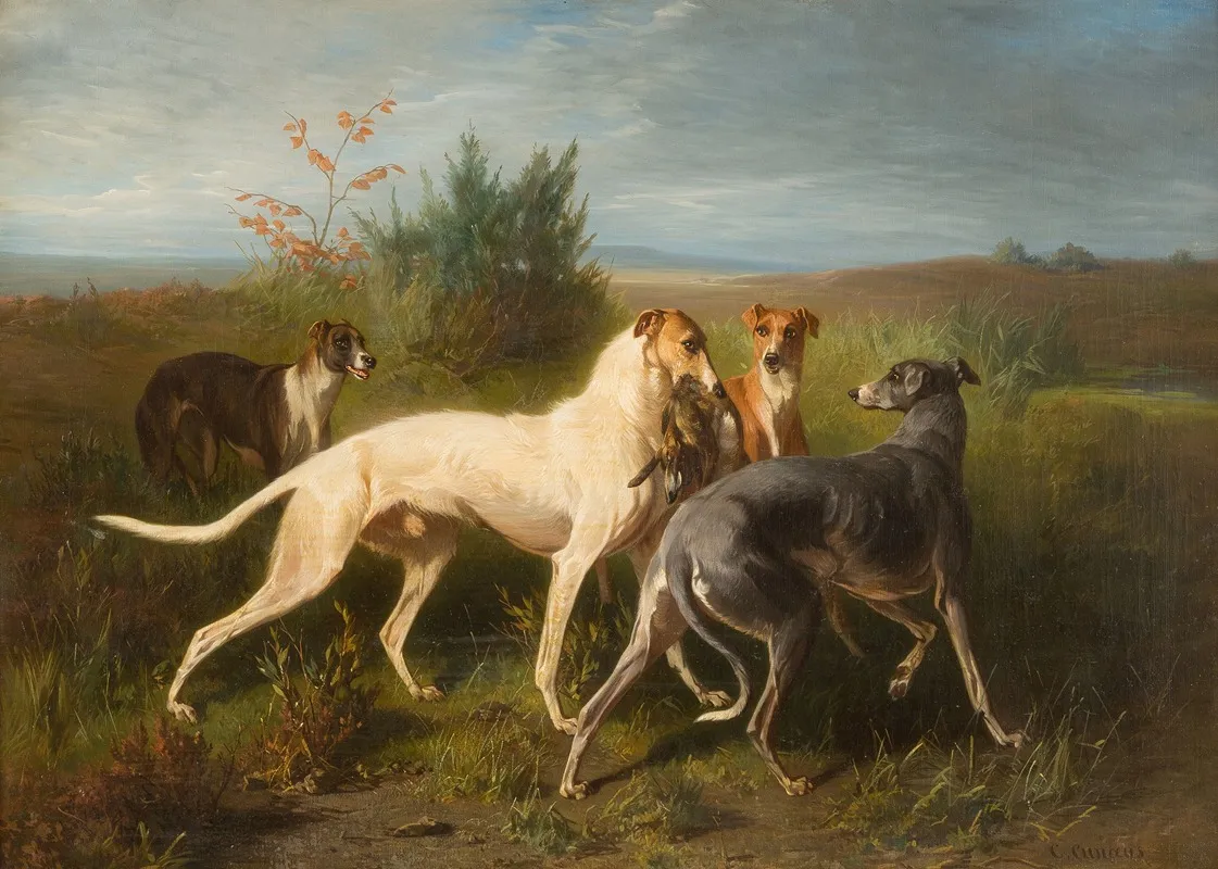 Hounds With Their Prey Wall Art by Conradijn Cunaeus - High-Resolution Digital Print