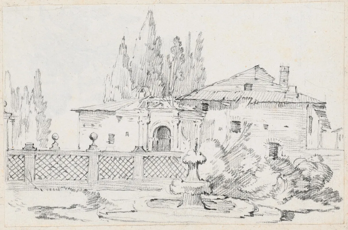 House And Trees Across A Garden Wall