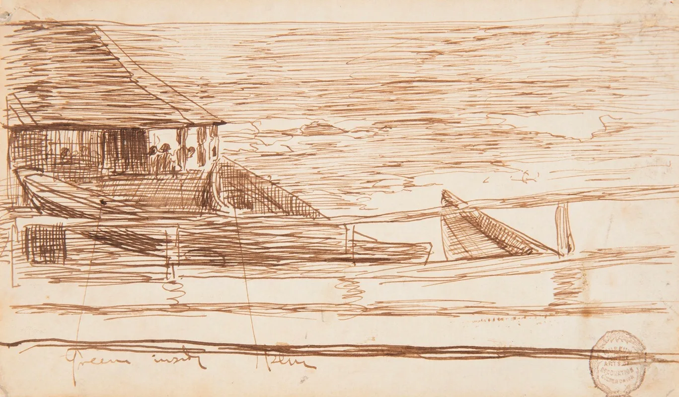 House At A Railing With Beached Dories Wall Art by Winslow Homer - High-Resolution Digital Print