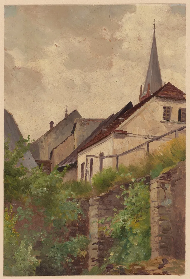 Houses On A Scarped Hill And A Fragment Of A Church Tower