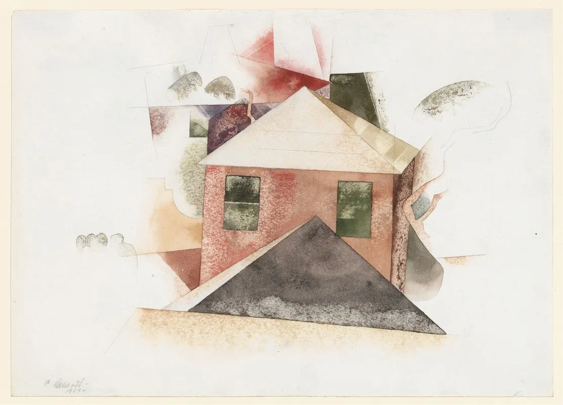 Houses With Red Wall Art by Charles Demuth - High-Resolution Digital Print