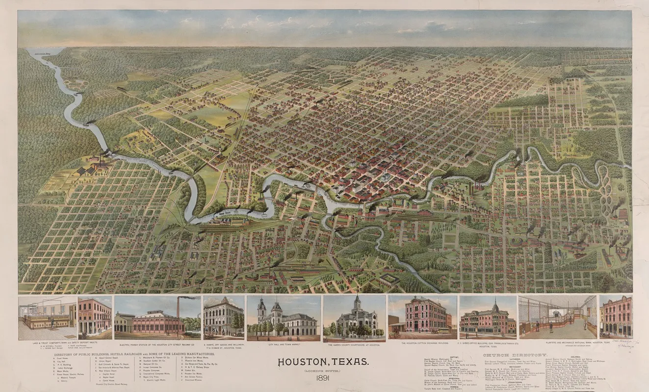 Houston Texas Looking South 1891 Wall Art by D.W. Ensign & Co. - High-Resolution Digital Print