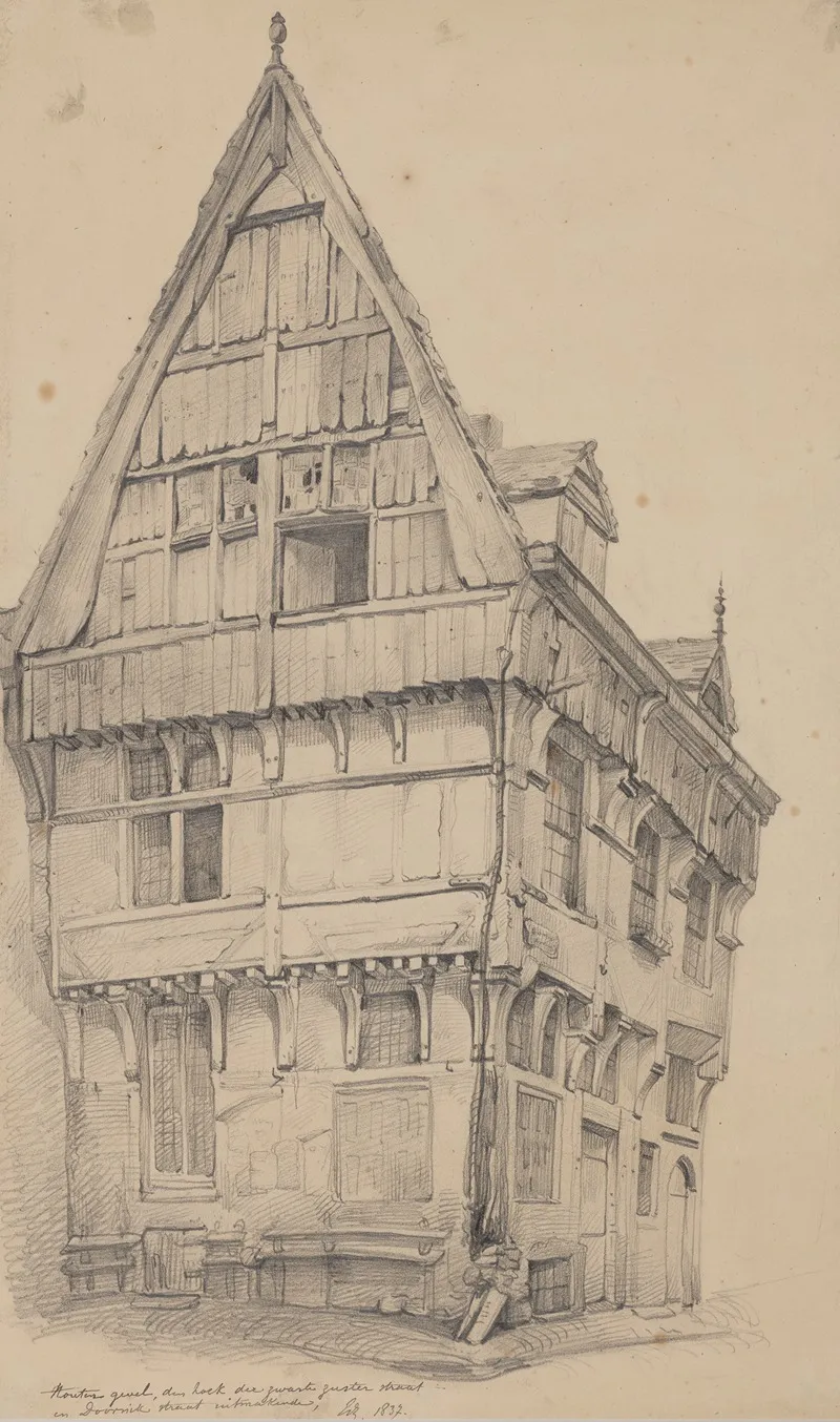 Houten Gevel Op De Hoek Van De Zwarte Zusterstraat En De Doornikstraat