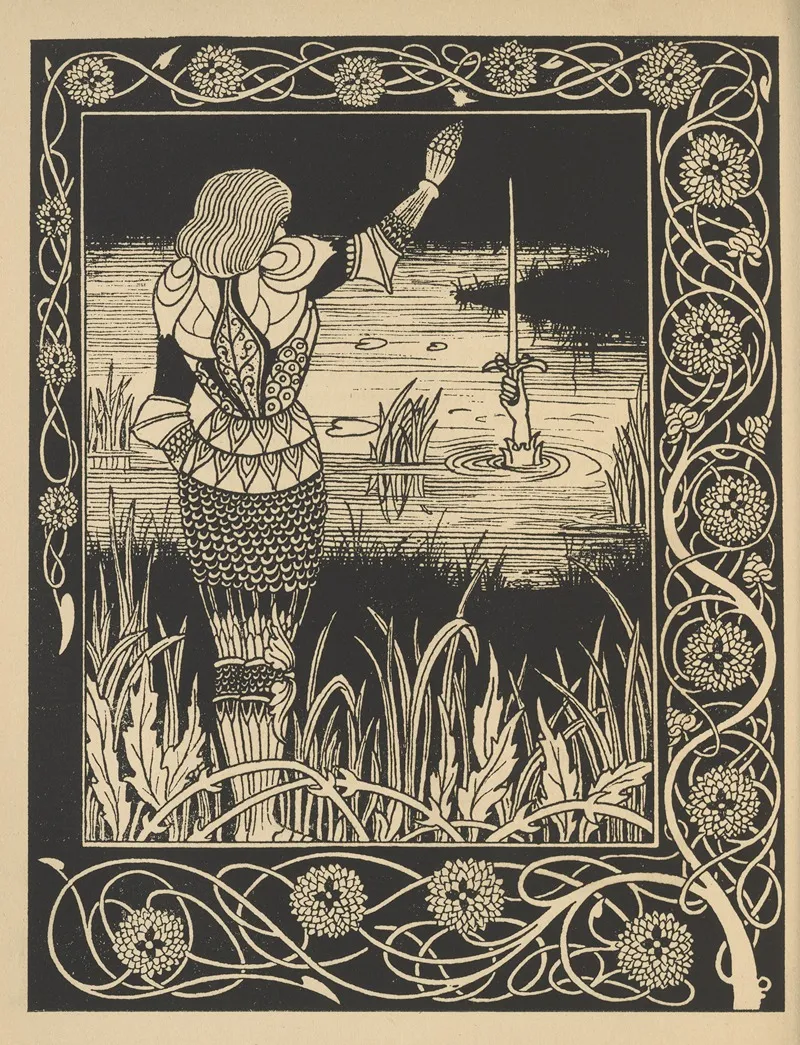 How Sir Bedivere Cast The Sword Excalibur Into The Water Wall Art by Aubrey Vincent Beardsley - High-Resolution Digital Print