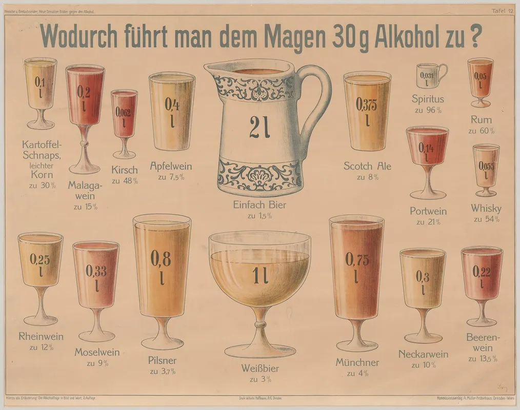 How The Stomach Is Supplied With 30g Of Alcohol When Consuming Different Quantities Of Various Alcoholic Beverages Wall Art by Wilhelm Hoffmann, A.G. - High-Resolution Digital Print