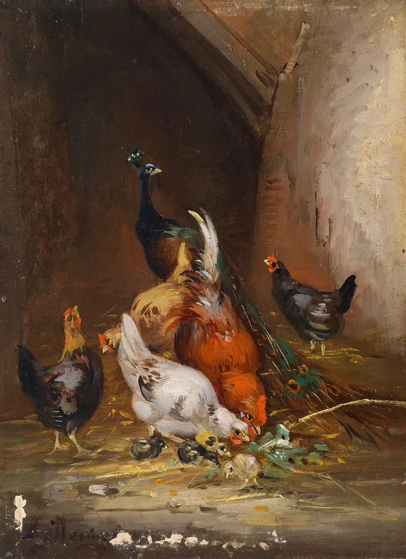 Huhner Und Ein Pfau Wall Art by Claude Guilleminet - High-Resolution Digital Print