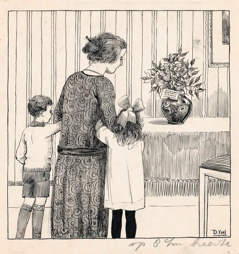Huib Zus En Moes Kijken Naar Een Boeket Met Hulst Wall Art by D. Viel - High-Resolution Digital Print