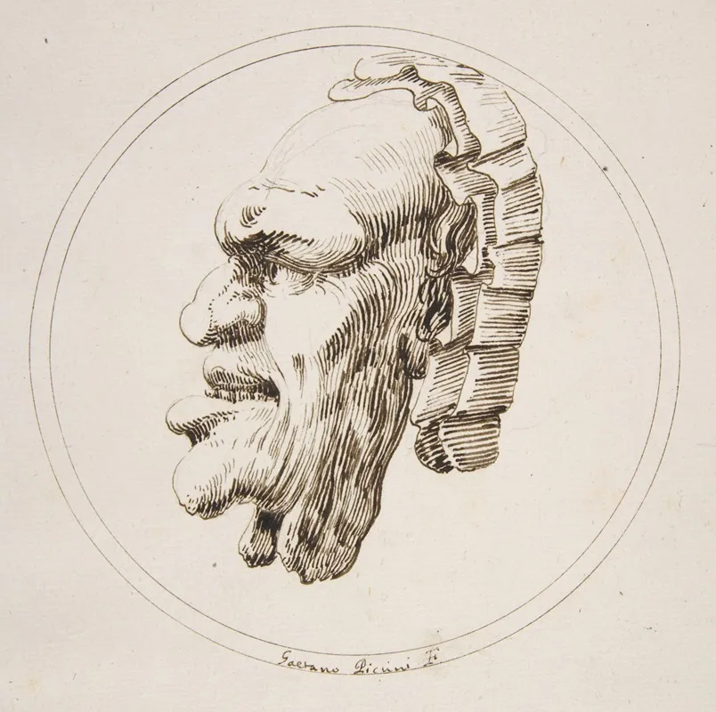 Human Mask Looking To The Left Within A Circle