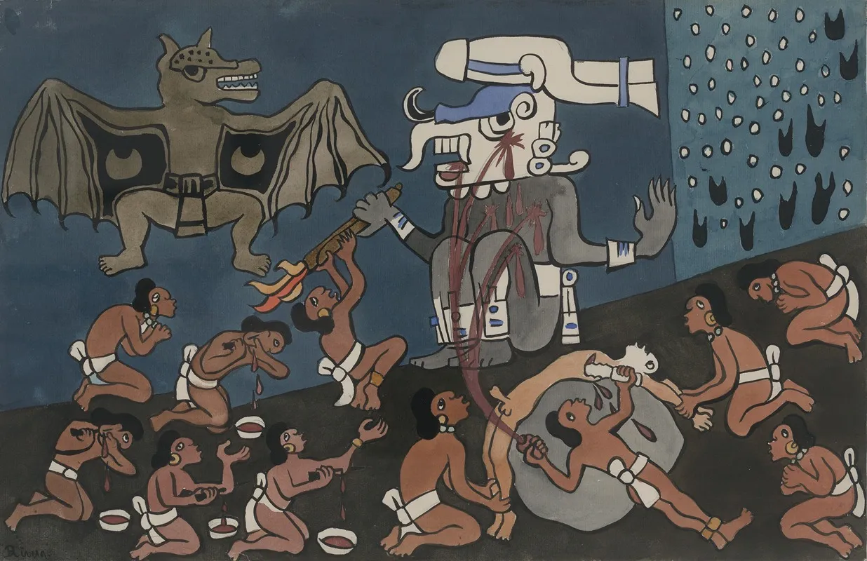 Human Sacrifice Before Tohil Wall Art by Diego Rivera - High-Resolution Digital Print