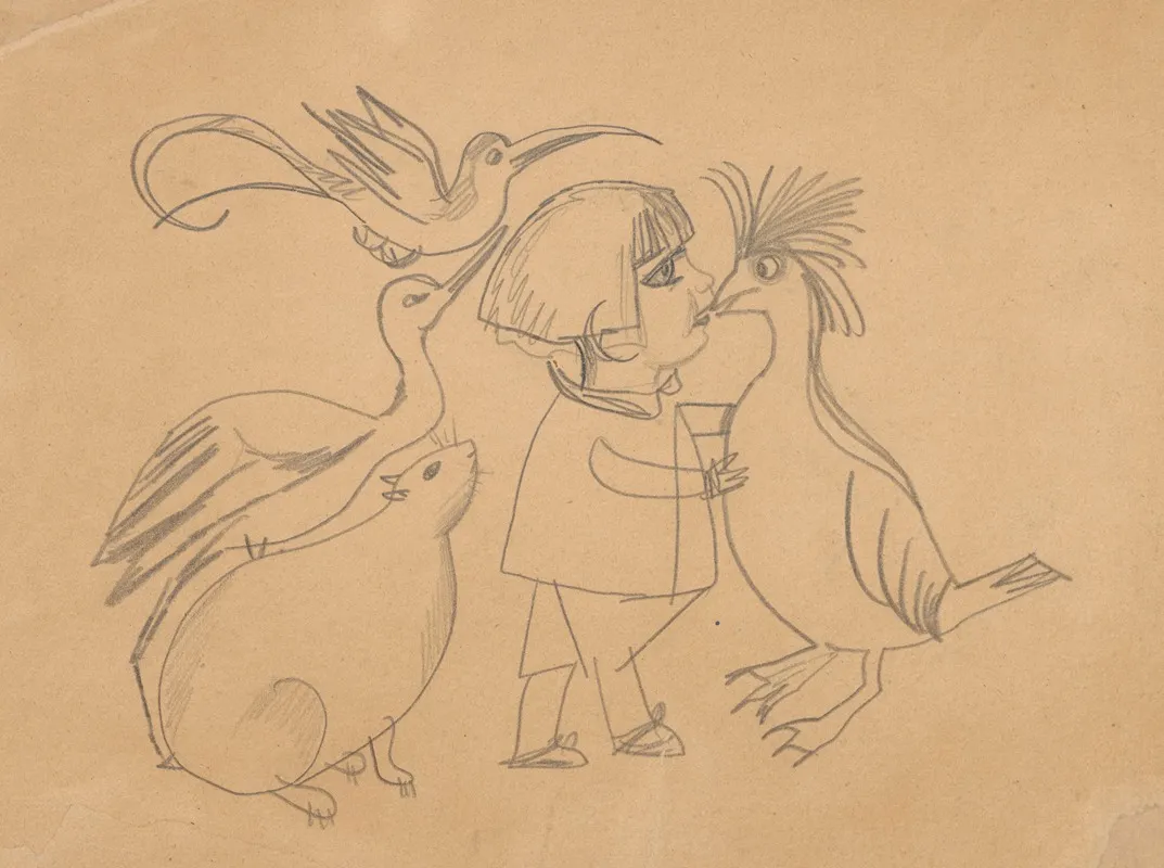 Humorous Drawing For Nephew Alik Ii With A Birdie Wall Art by Zygmunt Waliszewski - High-Resolution Digital Print