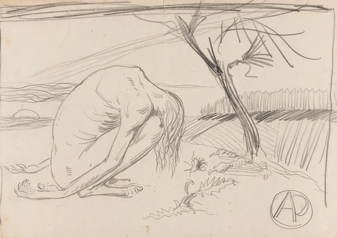 Hunched Figure In A Fantastic Landscape