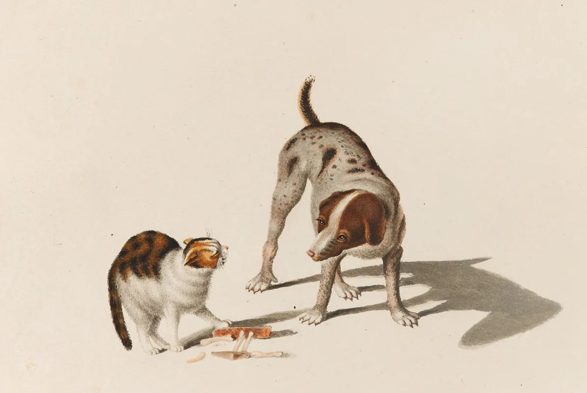 Hund Und Katze Mit Knochen Wall Art by Gottfried Mind - High-Resolution Digital Print