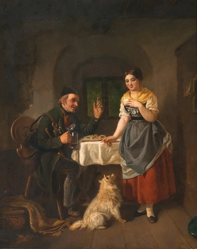 Hunter In A Tavern With His Spitz Dog Wall Art by Hanno Rhomberg - High-Resolution Digital Print